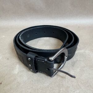 Fossil Y2K Black Leather With Tan Floral Embroidered 1.25” Wide Belt. L (33-39”)